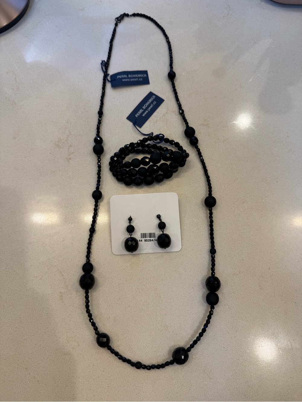 Black Beaded Necklace, Bracelet & Earring Set